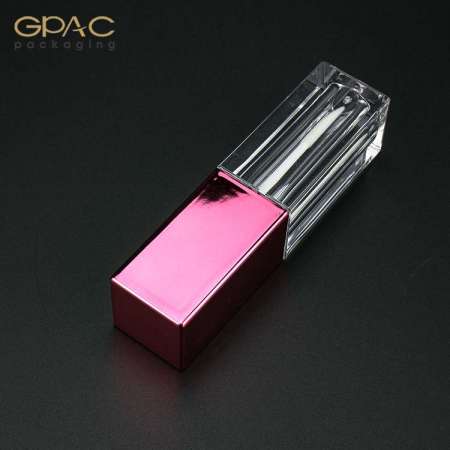 6ml Empty Custom Pink Gold Square Clear Lip Gloss Tube Container with Wand